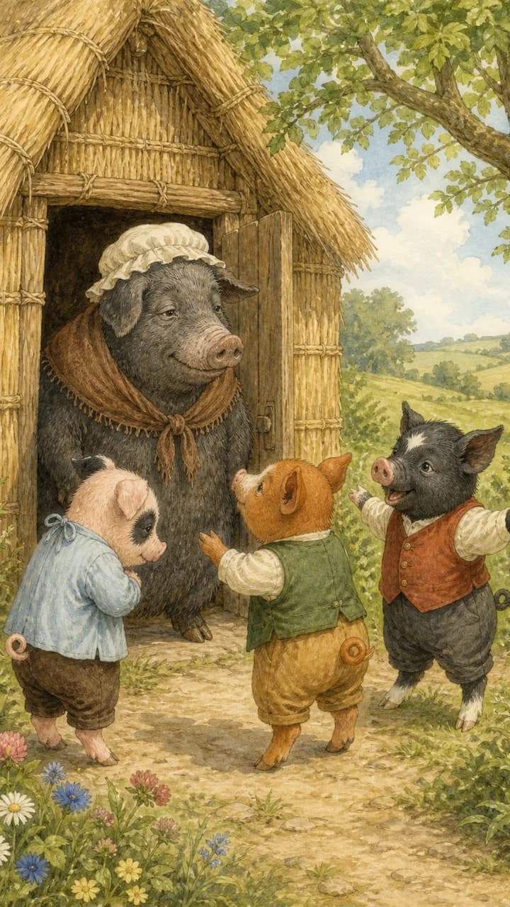 Cover illustration for The Story of the Three Little Pigs
