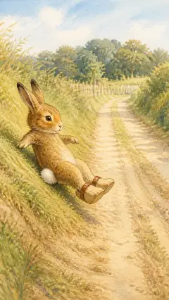 little Benjamin Bunny slid down into the road,