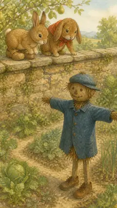 Peter's coat and shoes were plainly to be seen upon the scarecrow, topped with an old tam-o'-shanter of Mr. McGregor's.