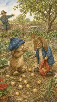 Little Benjamin said that it was not possible to get back up the pear-tree with a load of vegetables.