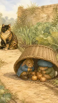 he hid himself and Peter and the onions underneath a large basket....