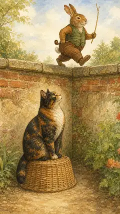 and saw old Mr. Benjamin Bunny prancing along the top of the wall of the upper terrace.