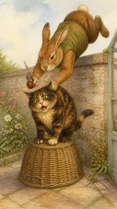 He took a tremendous jump off the top of the wall on to the top of the cat,