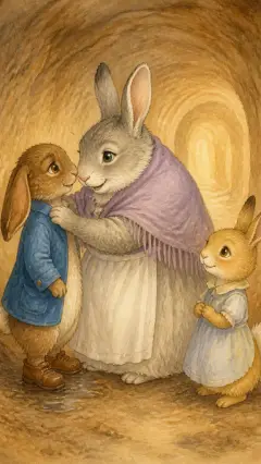 because she was so glad to see that he had found his shoes and coat.