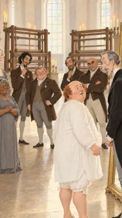 ‘Do my new clothes fit well?’ asked he, turning himself round again before the looking-glass,
