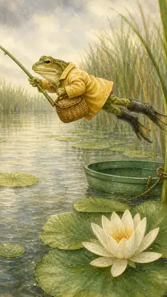 and set off with enormous hops to the place where he kept his boat.
