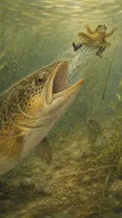 But the trout was so displeased with the taste of the macintosh, that in less than half a minute it spat him out again;