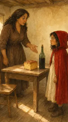 ‘Come, Little Red-Cap, here is a piece of cake and a bottle of wine;