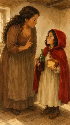 Set out before it gets hot, and when you are going, walk nicely and quietly and do not run off the path, or you may fall and break the bottle, and then your grandmother will get nothing;