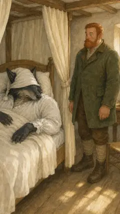 he saw that the wolf was lying in it.
