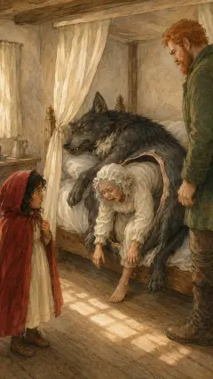 and after that the aged grandmother came out alive also, but scarcely able to breathe.