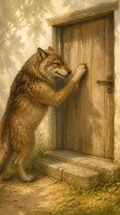 Soon afterwards the wolf knocked,