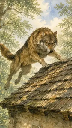 and at last jumped on the roof,