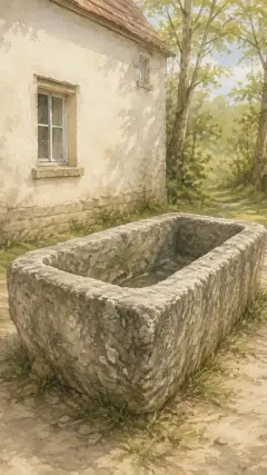 In front of the house was a great stone trough,