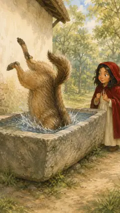 and slipped down from the roof straight into the great trough,