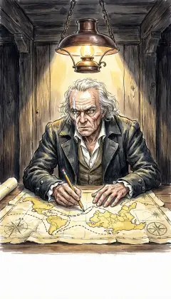 Deep in the night, Captain Ahab bends alone over his charts. His pencil traces fresh courses across wrinkled, yellowed seas. Men call it madness to hunt one whale in all the oceans.