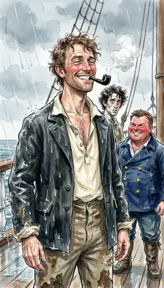 Stubb only puffs his pipe. A man who frets over a wetting frets himself into his grave. Ishmael asks if charging a whale in a squall is a whaleman's discretion. Certain, says Stubb. I have lowered in a gale off Cape Horn.