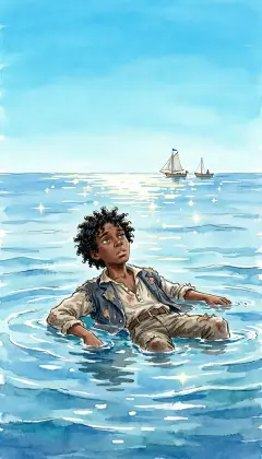 Pip floats alone on a calm, glittering sea. The water stretches flat to every horizon. Such heartless vastness makes one small boy feel like a lost speck in the void.