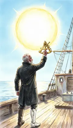 High noon near the Line. The equatorial sun blazes, turning the glassy sea into one great burning glass. Captain Ahab lifts his brass quadrant and takes the height of the sun. It tells him where he stands. It will not tell him where the white whale swims.