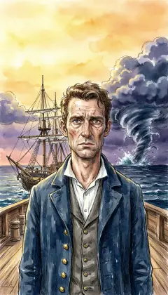 From the knight-heads, Starbuck watches, grave and full of foreboding. Of all this fiery life, he wonders, what will remain but a little heap of ashes? The Pequod squares away for the Line. By evening, a typhoon will burst from the cloudless sky.