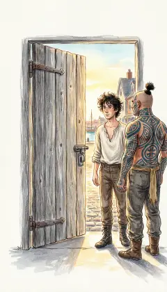 The plain plank door opens at last on New Bedford by daylight. Last night we were strangers; now we are friends. Together we step out into the waking streets.