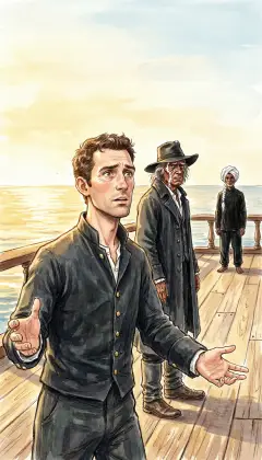 "Why chase that hated whale?" Starbuck begs. "Let us steer home to Nantucket!" For a breath the old man almost yields to the gentle day. "What nameless thing commands me, that I keep crowding on?" Far off, the silent Parsee Fedallah watches, sure of his hour.