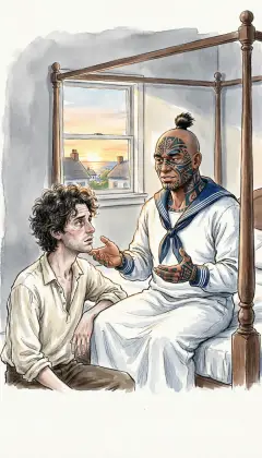 Queequeg sits on the edge of the bed and tells his story. He is the son of a High Chief, a king of the island of Kokovoko. You will not find it on any map. True places never are.