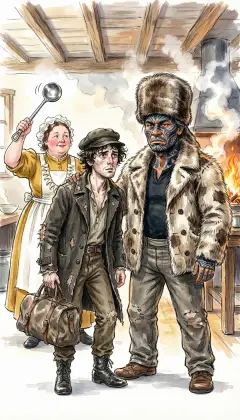 Out of the cold night, Ishmael and Queequeg duck into the Try Pots, a tiny Nantucket chowder-house. Mrs. Hussey plants her hands on her hips, ladle ready, and barks: "Clam or Cod?" "A cold clam? Is THAT supper?" Ishmael wonders aloud, baffled. "Clam, then! Clam for two, and quick about it."