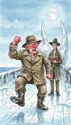 Peleg roars and kicks the men like a very devil of a pilot: "Spring, thou sheep-head!" At the bows, pious Bildad sings a dismal psalm, calm as ice. The anchor rises, the sails fill, and the Pequod swings her bows toward the open sea.