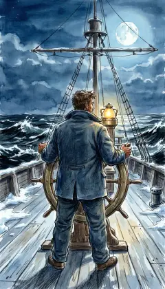 Among the crew Ishmael had marked one quiet, deep-eyed man the others plainly looked up to. On a shivering winter's night, one sailor stands alone at the Pequod's wheel. It is Bulkington, the tall mariner just home from four years at sea. Yet here he is, driving out into the dark again. The land seems to scorch his feet.