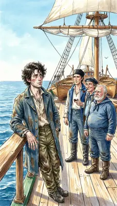 A few days out, the Pequod settles into her voyage. From his work at the rail, Ishmael takes the measure of three men. The mates. Each one will command a boat when the whales rise.