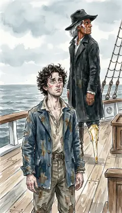 Below in the waist, the sailor Ishmael halts, a cold foreboding running over him. The crew think their captain paces only for the voyage's profit. But Ahab hunts something white beneath the grey water, and the reckoning is his.