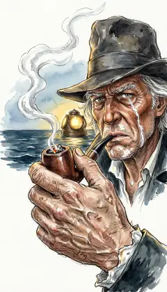 But the pipe's charm is gone. He has been toiling, not resting, puffing nervously into the wind. This calm thing is not made for a man torn by trouble, he thinks.