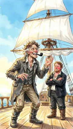 On the bright tropic deck, Stubb grins around his pipe and spins a queer dream. Old Ahab kicked him with the ivory leg, and when he kicked back, his own leg flew off! A badger-haired merman told him: count a great man's kicks an honor, and never kick back. Flask folds his arms. "Seems a sort of foolish to me," he says.