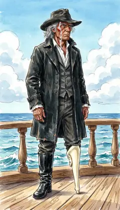 Far aft, Ahab stands alone at the taffrail, brooding over the rolling sea. Let the fool dream his riddles, he thinks. The men are only levers to one fixed purpose. The white thing waits out there, and every man aboard shall row him to it.