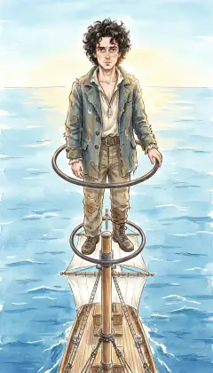 My turn comes to stand the mast-head, high in the balmy air. A hundred feet up, the ship is a tiny thing rolling far below. Two thin iron hoops are my only perch and railing.