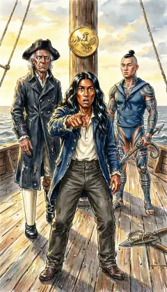 Tashtego jolts forward. He has seen that whale far off in the gray seas. "Captain, that must be the one some call Moby Dick." "Death and devils! It was Moby Dick that took my leg!" Queequeg mimes the old harpoons tangled in the white hide.