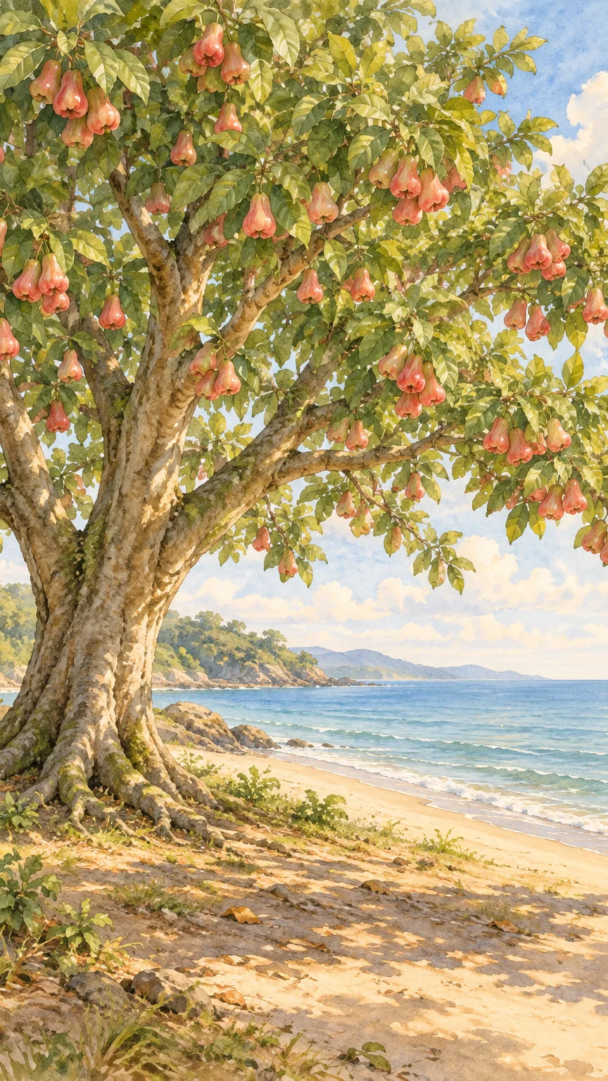 Am Meeresufer stand ein großer Rosenapfelbaum, der immer Früchte trug.