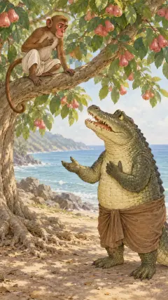 Das Krokodil antwortete: „Mein Freund und Bruder, meine Frau hat heute mit mir geschimpft.