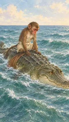und das Krokodil im bodenlosen Meer schwimmen sah,