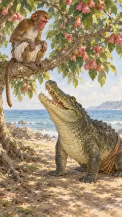 Das Krokodil sagte: „Mein Freund und Bruder, gib mir das Herz, damit meine Frau es essen kann und aufhört, sich auszuhungern.“