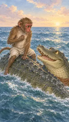 When he heard this, the crocodile was delighted and said: “If you feel so, my friend, give me that other heart.