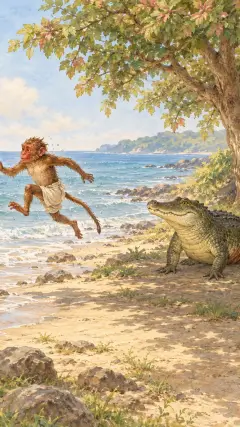 And when at last he came to shore, he hopped and jumped farther and farther,