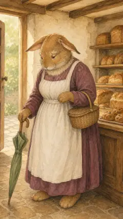 und ging durch den Wald zum Bäcker.