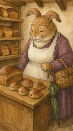 Sie kaufte einen Laib dunkles Brot und fünf Korinthenbrötchen.