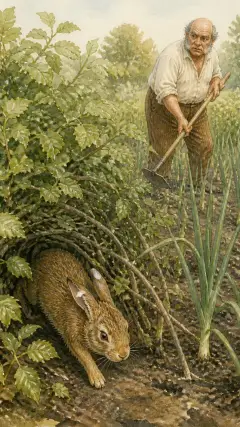 Peter huschte unter die Büsche.