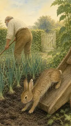 Peter stieg ganz leise von der Schubkarre herunter;