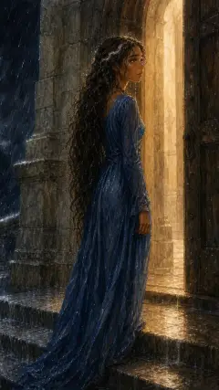 وكانت ملابسها تلتصق بجسمها.