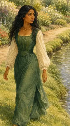 Doch eines Tages, als die Königin am Fluss entlangspazierte, der am Ende des Gartens floss,