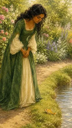 der aus dem Wasser gesprungen war und nun nach Luft schnappend und dem Tode nahe am Ufer lag.